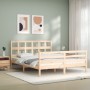 Double bed frame with solid wood headboard by vidaXL, Beds and slatted bases - Ref: Foro24-3194836, Price: 140,99 €, Discount: %