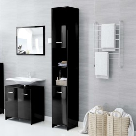 Armario baño madera contrachapada negro brillo 30x30x183,5 cm de vidaXL, Muebles de baño - Ref: Foro24-802604, Precio: 109,99...