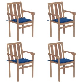 Stackable garden chairs 4 pcs solid teak wood with cushions by , Garden chairs - Ref: Foro24-3073389, Price: 473,82 €, Discou...