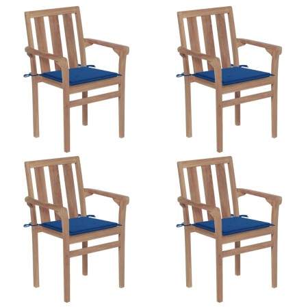 Stackable garden chairs 4 pcs solid teak wood with cushions by , Garden chairs - Ref: Foro24-3073389, Price: 453,99 €, Discou...