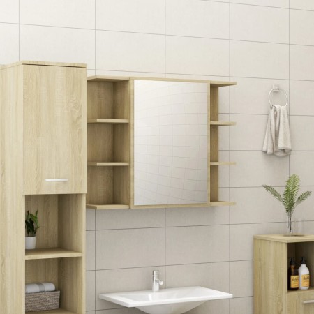 Oak-colored plywood bathroom mirror cabinet 80x20.5x64 cm by vidaXL, bathroom vanities - Ref: Foro24-802609, Price: 73,99 €, ...