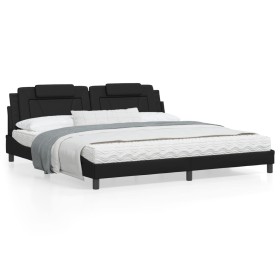 Bed frame with headboard black synthetic leather 200x200cm by , Beds and slatted bases - Ref: Foro24-3208117, Price: 207,94 €...