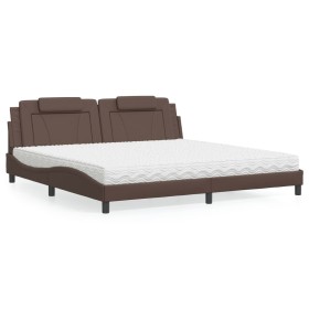 Cama con colchón cuero sintético marrón 200x200 cm de , Camas y somieres - Ref: Foro24-3208819, Precio: 476,99 €, Descuento: %