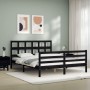 Double bed frame with black solid wood headboard by vidaXL, Beds and slatted bases - Ref: Foro24-3194840, Price: 157,99 €, Di...