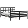 Double bed frame with black solid wood headboard by vidaXL, Beds and slatted bases - Ref: Foro24-3194840, Price: 157,99 €, Di...