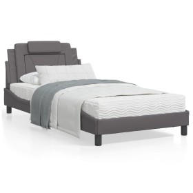 Bed frame with headboard gray synthetic leather 100x200 cm by , Beds and slatted bases - Ref: Foro24-3208078, Price: 149,41 €...