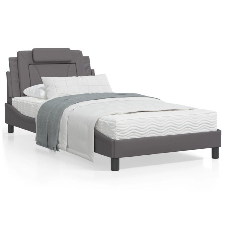 Estructura de cama con cabecero cuero sintético gris 100x200 cm de , Camas y somieres - Ref: Foro24-3208078, Precio: 149,41 €...