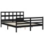 Double bed frame with black solid wood headboard by vidaXL, Beds and slatted bases - Ref: Foro24-3194840, Price: 157,99 €, Di...