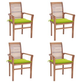 Sillas de comedor 4 uds madera teca con cojines verde brillante de , Sillas de jardín - Ref: Foro24-3062633, Precio: 387,99 €...