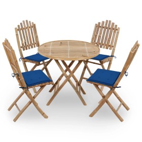 Set de comedor exterior plegable 5 piezas con cojines bambú de , Conjuntos de jardín - Ref: Foro24-3063970, Precio: 262,97 €,...