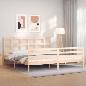 Double bed frame with solid wood headboard by vidaXL, Beds and slatted bases - Ref: Foro24-3194846, Price: 146,99 €, Discount: %