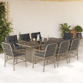 Garden dining set 9 pieces with light gray synthetic rattan cushions by , Garden sets - Ref: Foro24-3212067, Price: 901,99 €,...