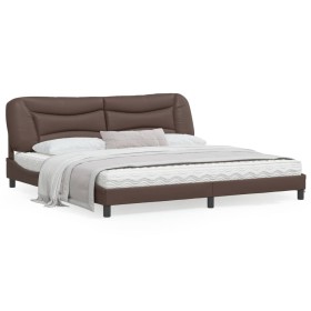 Estructura de cama cabecero cuero sintético marrón 200x200 cm de , Camas y somieres - Ref: Foro24-3208025, Precio: 246,99 €, ...