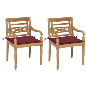 Batavia chairs 2 pcs solid teak with red wine red cushions by , Garden chairs - Ref: Foro24-3062136, Price: 248,99 €, Discoun...