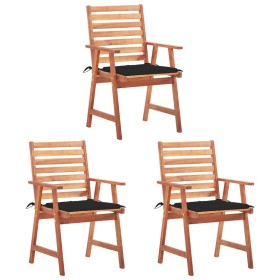 Garden dining chairs 3 units solid acacia wood and cushions by , Garden chairs - Ref: Foro24-3064354, Price: 212,65 €, Discou...