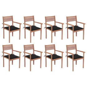 Stackable garden chairs 8 units teak wood with cushions by , Garden chairs - Ref: Foro24-3072607, Price: 674,82 €, Discount: %