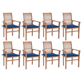 Sillas de comedor 8 uds madera de teca con cojines azul royal de , Sillas de jardín - Ref: Foro24-3072983, Precio: 788,99 €, ...