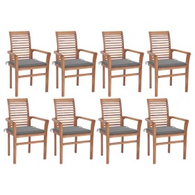 Dining chairs 8 units teak wood with gray cushions by , Garden chairs - Ref: Foro24-3072974, Price: 772,84 €, Discount: %