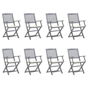 8 pcs folding garden chairs and solid acacia wood cushions by , Garden chairs - Ref: Foro24-3078264, Price: 388,59 €, Discoun...