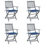 Folding garden chairs 4 pcs with solid acacia wood cushions by , Garden chairs - Ref: Foro24-3064519, Price: 195,31 €, Discou...