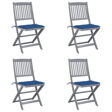 Folding garden chairs 4 pcs with solid acacia wood cushions by , Garden chairs - Ref: Foro24-3064573, Price: 205,97 €, Discou...