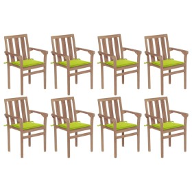 Stackable garden chairs 8 pcs solid teak wood with cushions by , Garden chairs - Ref: Foro24-3073444, Price: 943,75 €, Discou...