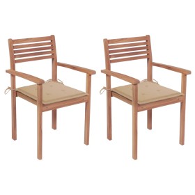 Sillas de jardín 2 uds madera maciza de teca con cojines beige de , Sillas de jardín - Ref: Foro24-3062265, Precio: 178,99 €,...