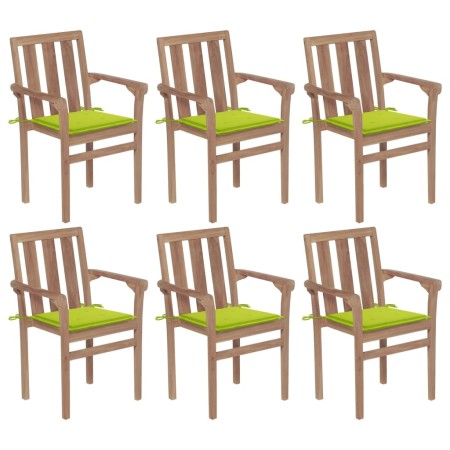 Stackable garden chairs 6 pcs solid teak wood with cushions by , Garden chairs - Ref: Foro24-3073417, Price: 680,47 €, Discou...