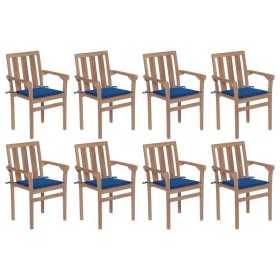 Stackable garden chairs 8 pcs solid teak wood with cushions by , Garden chairs - Ref: Foro24-3073443, Price: 902,99 €, Discou...