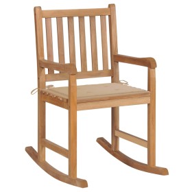 Silla mecedora de madera maciza de teca con cojín beige de , Sillas de jardín - Ref: Foro24-3062760, Precio: 154,99 €, Descue...