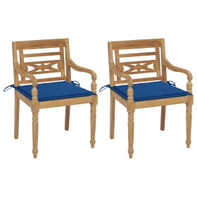 Batavia chairs 2 units solid teak with royal blue cushions by , Garden chairs - Ref: Foro24-3062137, Price: 248,15 €, Discoun...