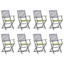 8 pcs folding garden chairs and solid acacia wood cushions by , Garden chairs - Ref: Foro24-3078273, Price: 388,33 €, Discoun...