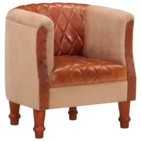 Sillón cúbico de cuero auténtico y madera maciza mango marrón de , Sillones - Ref: Foro24-320603, Precio: 230,99 €, Descuento: %