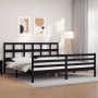 Double bed frame with black solid wood headboard by vidaXL, Beds and slatted bases - Ref: Foro24-3194850, Price: 160,46 €, Di...