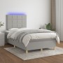 Box spring bed with mattress and LED light gray fabric 120x190 cm by , Beds and slatted bases - Ref: Foro24-3270246, Price: 4...