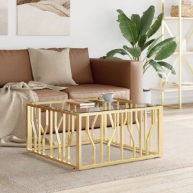 Golden stainless steel and glass coffee table 80x80x40 cm by , Coffee table - Ref: Foro24-350058, Price: 200,47 €, Discount: %