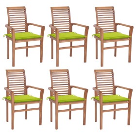 Dining chairs 6 pcs teak wood with bright green cushions by , Garden chairs - Ref: Foro24-3072957, Price: 574,99 €, Discount: %