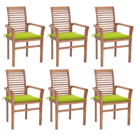 Sillas de comedor 6 uds madera teca con cojines verde brillante de , Sillas de jardín - Ref: Foro24-3072957, Precio: 600,54 €...