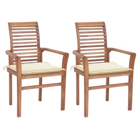 Dining chairs 2 pcs solid teak wood with cream cushions by , Garden chairs - Ref: Foro24-3062597, Price: 194,99 €, Discount: %