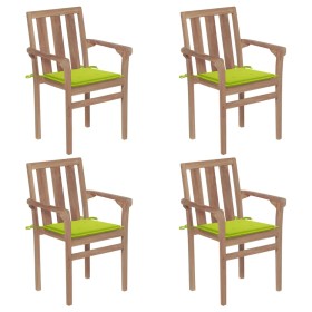 Stackable garden chairs 4 pcs solid teak wood with cushions by , Garden chairs - Ref: Foro24-3073390, Price: 444,99 €, Discou...