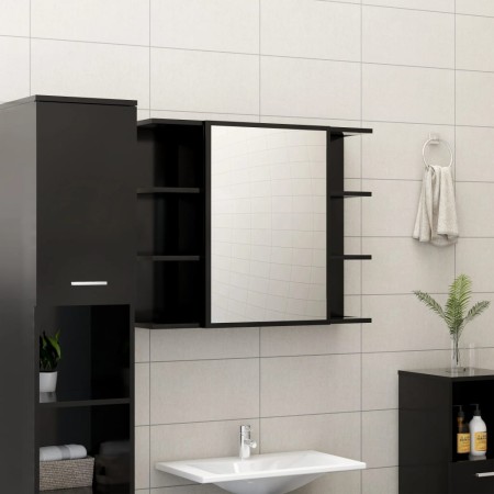 Armario de espejo de baño contrachapada negro 80x20,5x64 cm de vidaXL, Tocadores de baño - Ref: Foro24-802607, Precio: 67,64 ...