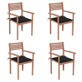 Garden chairs 4 units solid teak wood with black cushions by , Garden chairs - Ref: Foro24-3062296, Price: 338,97 €, Discount: %