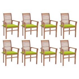 Solid teak dining chairs, set of 8, with bright green cushions. by , Garden chairs - Ref: Foro24-3072984, Price: 771,99 €, Di...