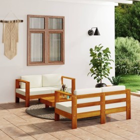 Solid wood 3-piece garden furniture set with cream white cushions by , Garden sets - Ref: Foro24-3144977, Price: 699,99 €, Di...