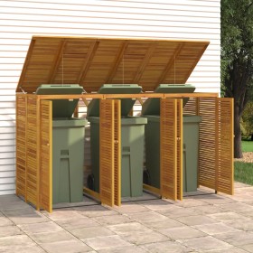 Triple trash can shed made of acacia wood 210x89x117cm by , Waste container supports - Ref: Foro24-3155240, Price: 506,16 €, ...