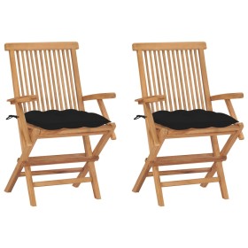 Garden chairs 2 pcs solid teak wood with black cushions by , Garden chairs - Ref: Foro24-3062509, Price: 168,72 €, Discount: %