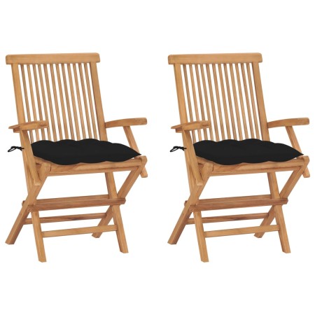 Garden chairs 2 pcs solid teak wood with black cushions by , Garden chairs - Ref: Foro24-3062509, Price: 168,72 €, Discount: %