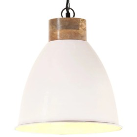 Lámpara colgante industrial hierro blanco y madera 35 cm E27 de vidaXL, Lámparas - Ref: Foro24-320881, Precio: 43,99 €, Descu...