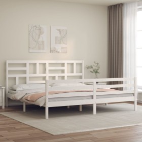 Double bed frame with white solid wood headboard by vidaXL, Beds and slatted bases - Ref: Foro24-3194912, Price: 154,99 €, Di...