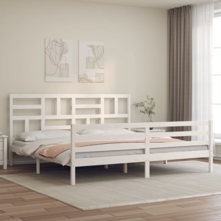 Double bed frame with white solid wood headboard by vidaXL, Beds and slatted bases - Ref: Foro24-3194912, Price: 154,48 €, Di...